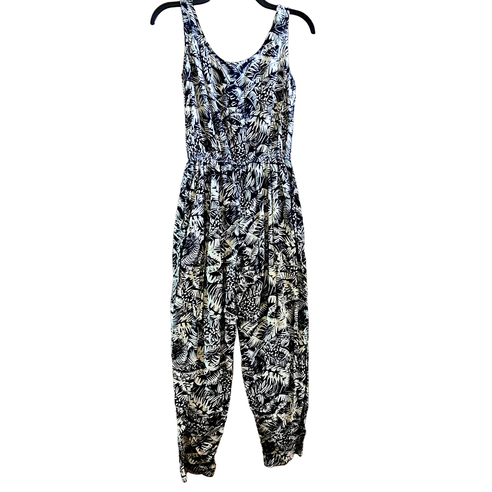 Vintage Black And White Leaf Print Jumpsuit Size 4